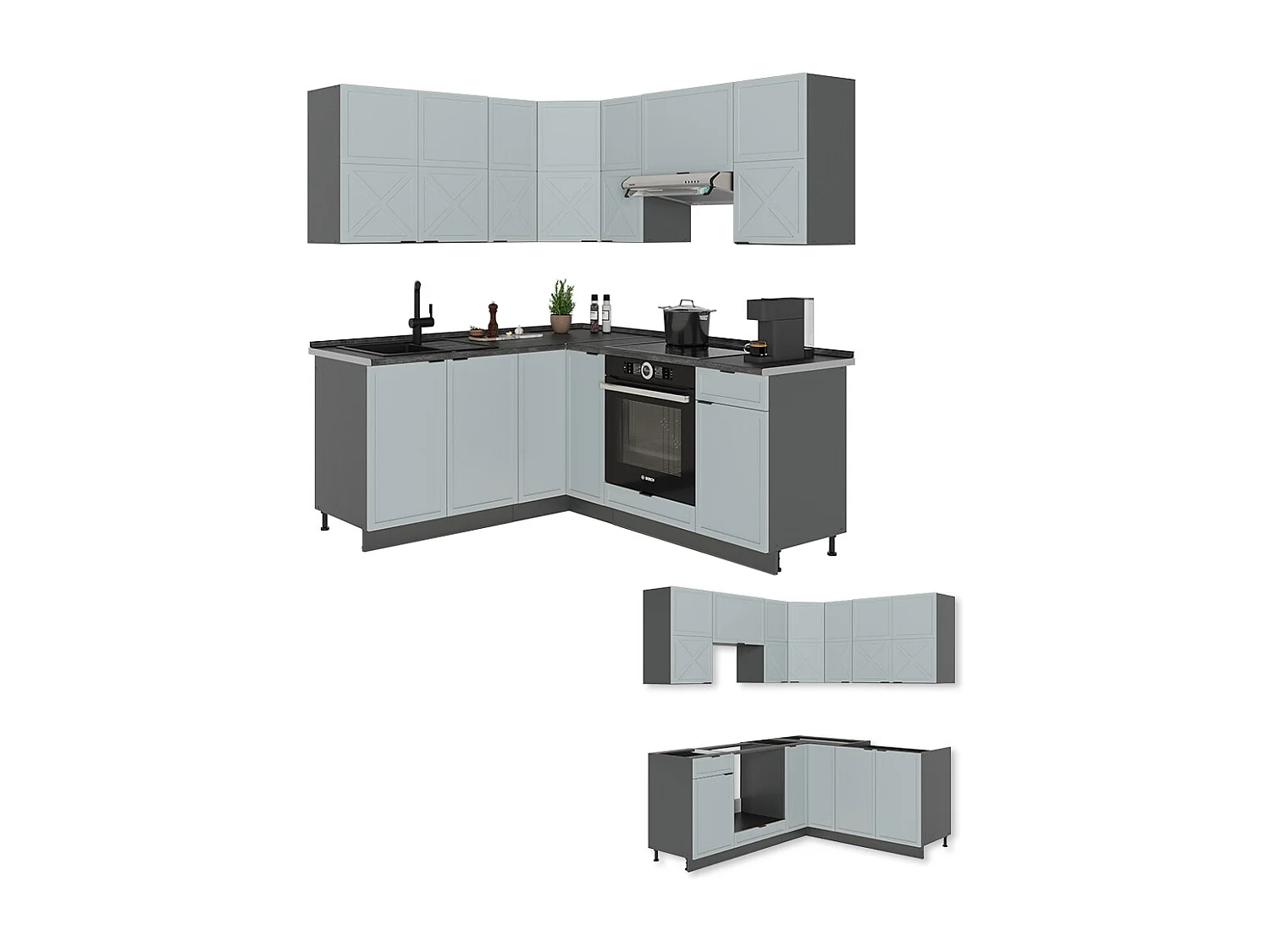 Cuisine en angle bleu clair-gris/anthracite 190x60x81.6 fame-line