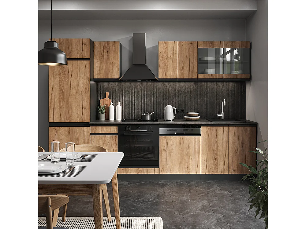 Mueble de cocina oro power roble/antracita 300x46x81.6 r-line