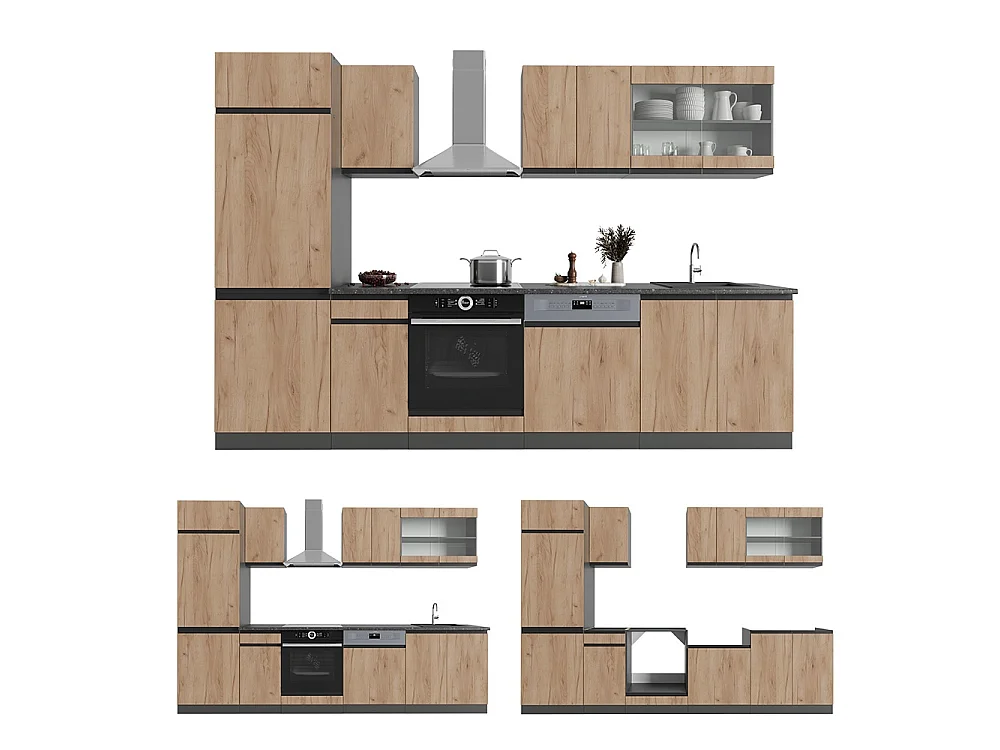 Cuisine chêne doré/anthracite 300x46x81.6 r-line