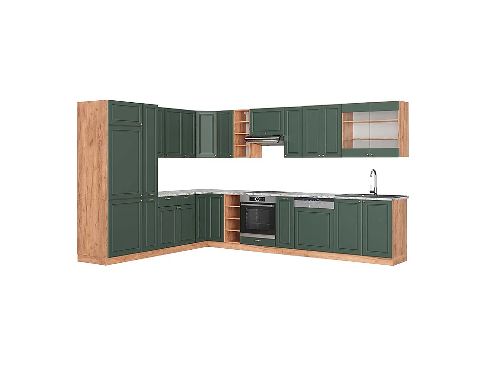 Cuisine en angle chêne vert et or/chêne doré 347x60x81.6 fame-line