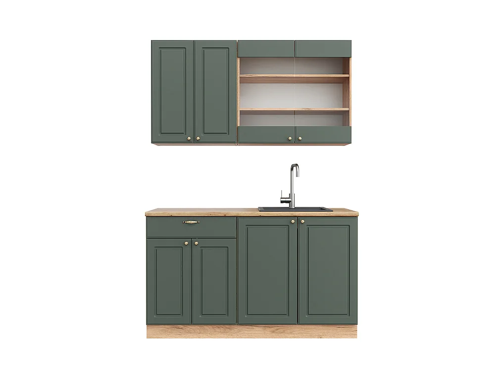 Singlekøkken grøn-guld country/guld power eg 140x60x81.6 fame-line
