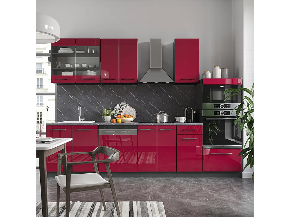 Mueble de cocina burdeos brillo intenso/antracita 300x46x81.6 fame-line