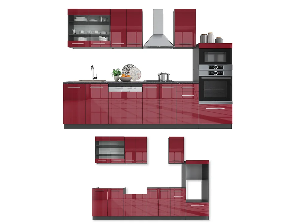 Cuisine bordeaux haute brillance/anthracite 300x46x81.6 fame-line