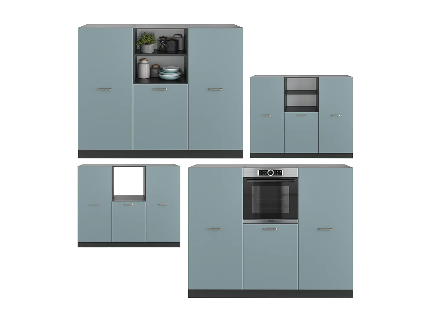 Bloque de cocina gris azulado/antracita 180x46x81.6 r-line