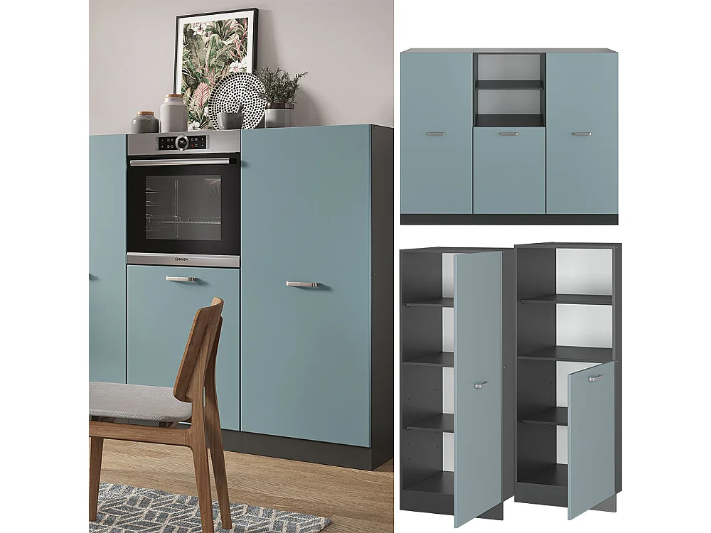 Bloc de cuisine bleu-gris/anthracite 180x46x81.6 r-line