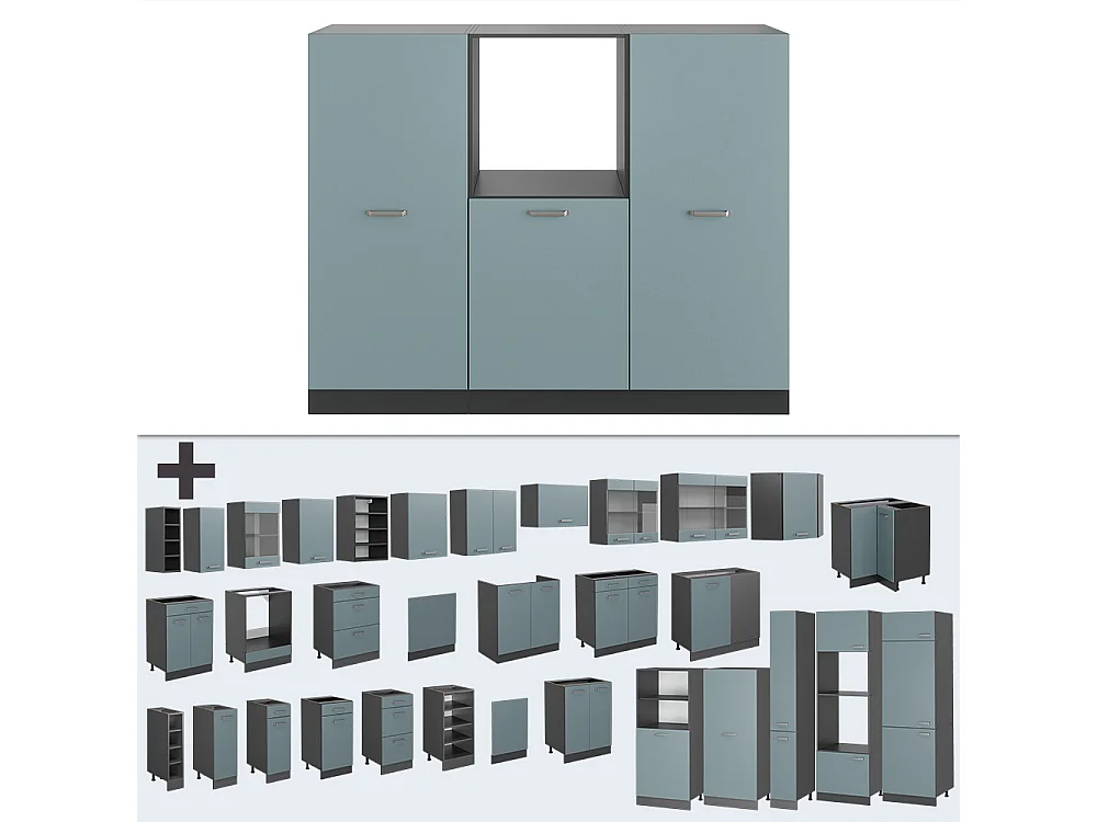 Bloc de cuisine bleu-gris/anthracite 180x46x81.6 r-line