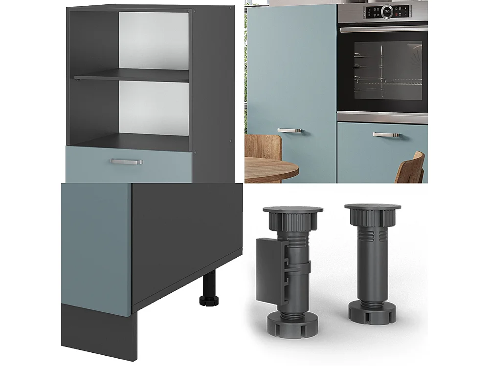 Bloc de cuisine bleu-gris/anthracite 180x46x81.6 r-line