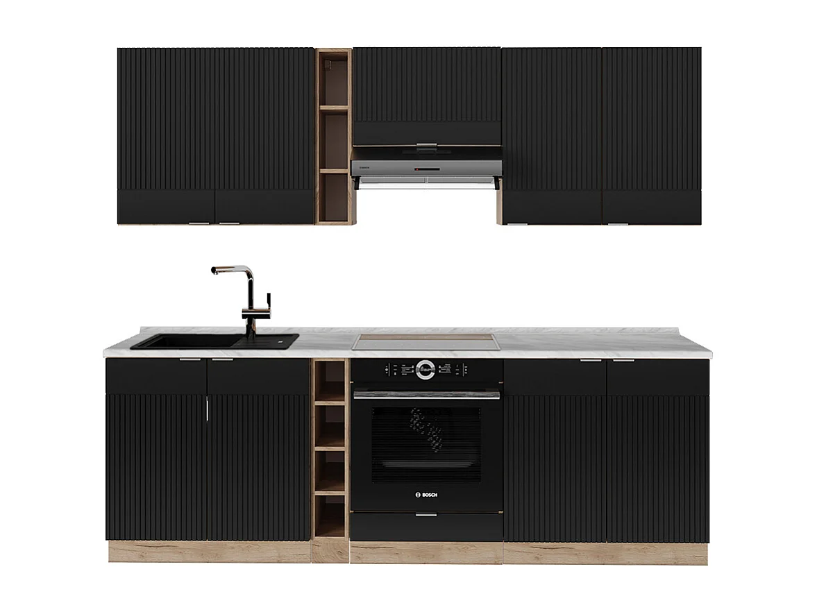 Cuisine noir rayé/chêne doré 235x60x81.6 fame-line