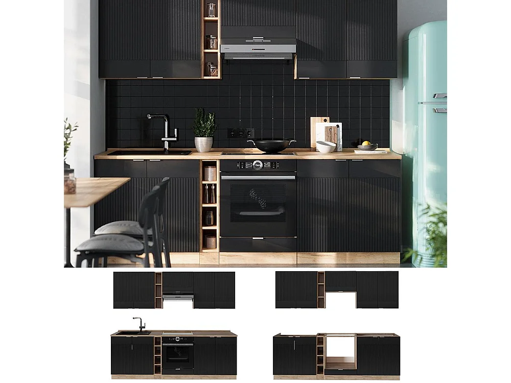 Mueble de cocina rayas negras/roble dorado 235x60x81.6 fame-line