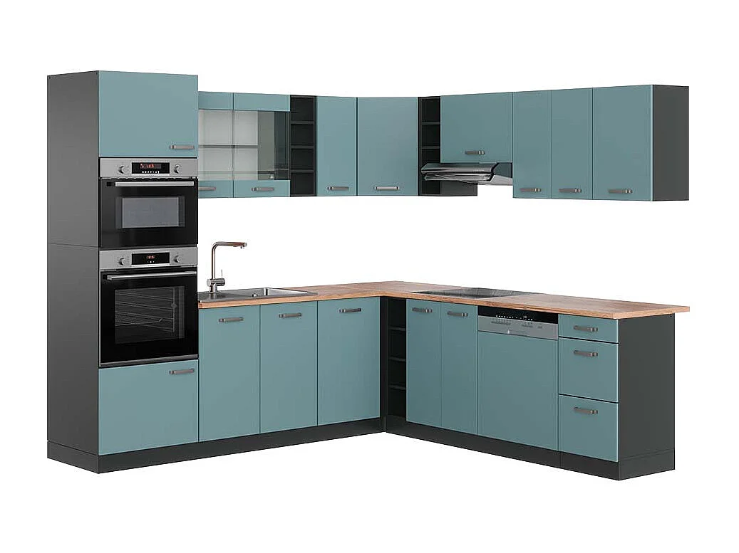 Cuisine en angle bleu-gris/anthracite 247x60x81.6 r-line