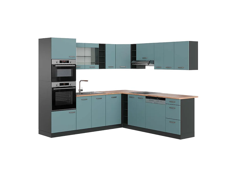 Hoekkeuken blauw-grijs/antraciet 247x60x81.6 r-line