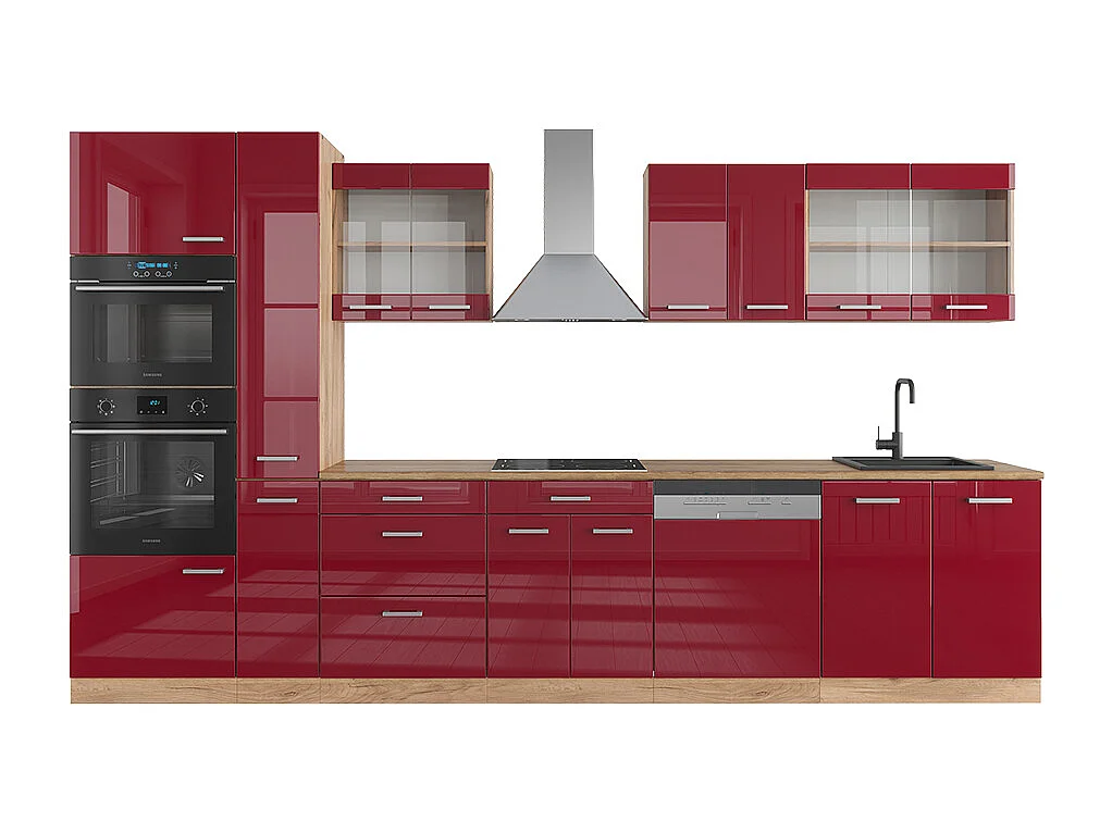 Cuisine rouge brillant/chêne doré 350x46x81.6 r-line