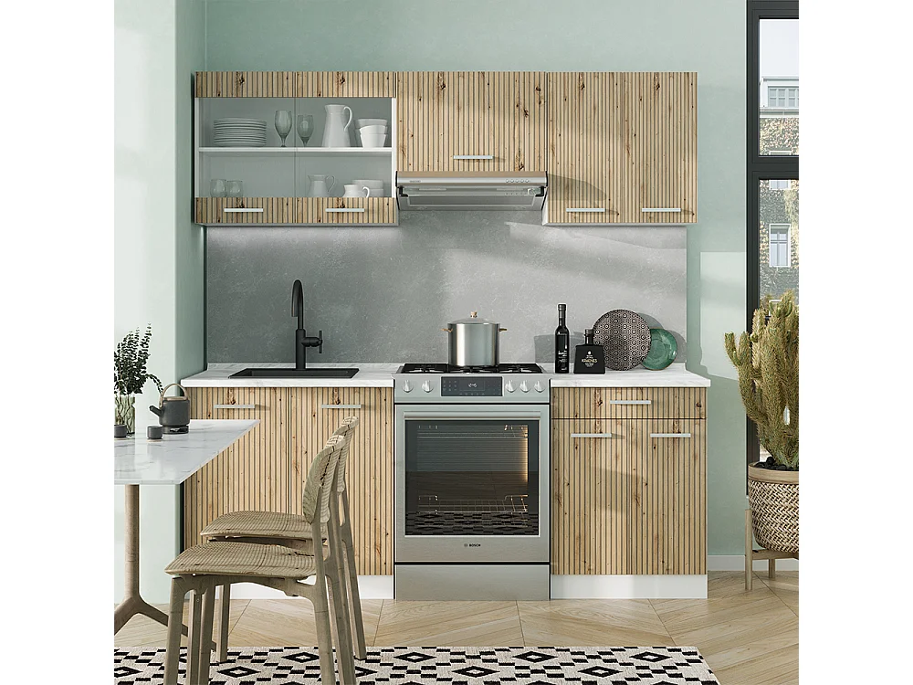 Mueble de cocina roble artesanal/blanco 200x60x81.6 r-line