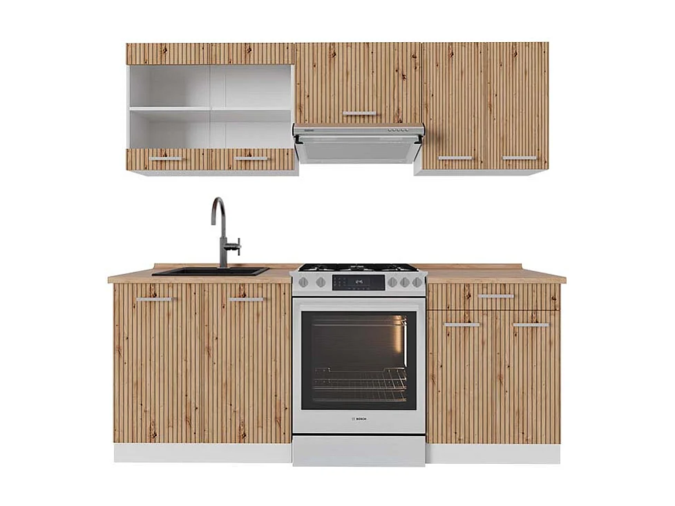 Complete keukeneenheid artisanaal eiken/wit 200x60x81.6 r-line