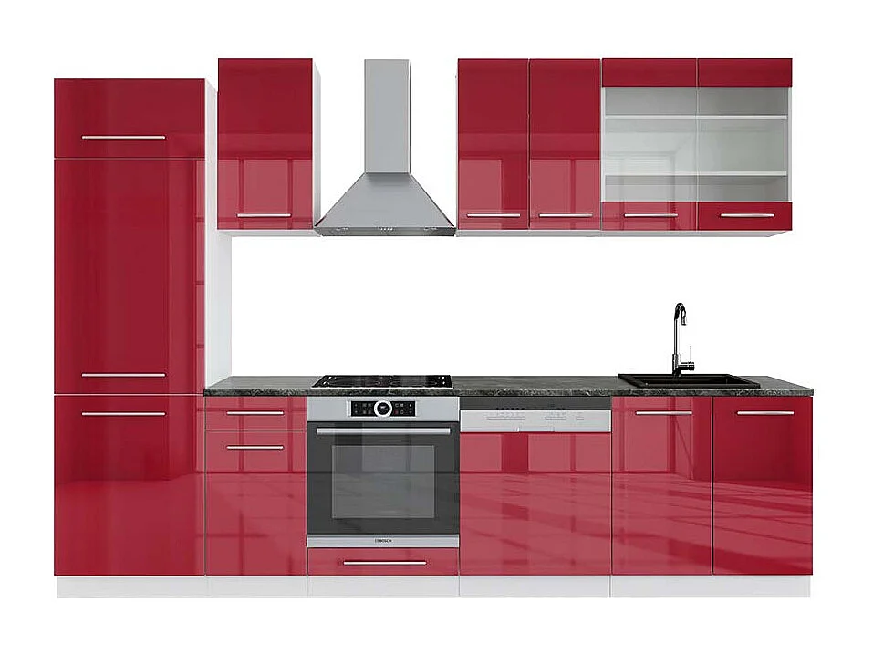 Küchenzeile bordeaux hochglanz/weiß 300x60x81.6 fame-line