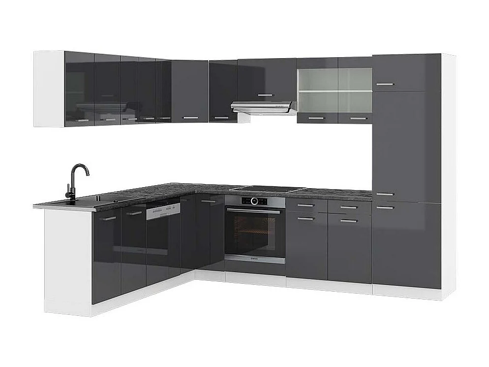 Eckküche anthrazit hochglanz/weiß 287x60x81.6 r-line