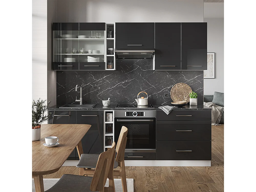 Küchenzeile anthrazit hochglanz/weiß 235x46x81.6 fame-line