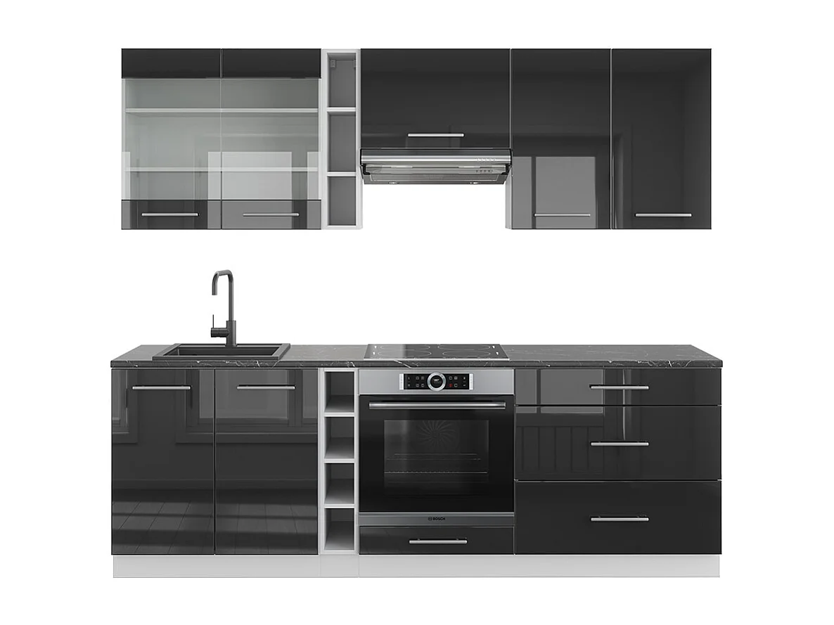 Küchenzeile anthrazit hochglanz/weiß 235x46x81.6 fame-line