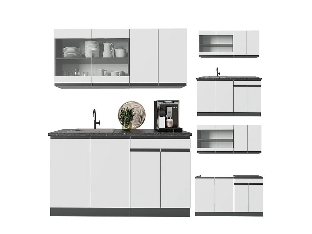 Cuisine blanc/anthracite 140x60x81.6 r-line