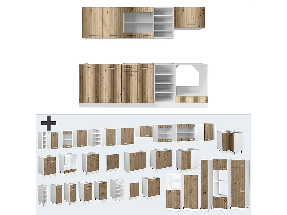 Mueble de cocina roble artesanal/blanco 240x46x81.6 r-line