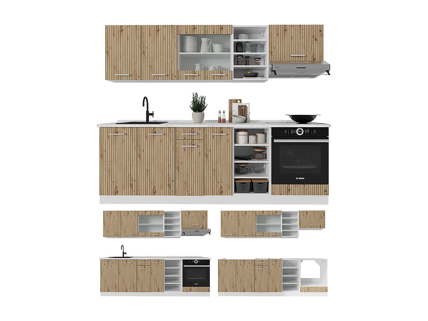 Küchenzeile artisan eiche/weiß 240x46x81.6 r-line