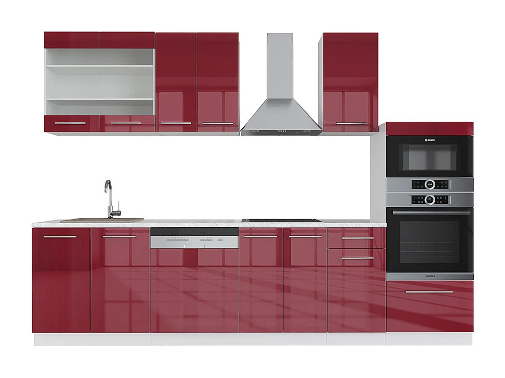 Køkkenrække bordeaux højglans/hvid 300x46x81.6 fame-line