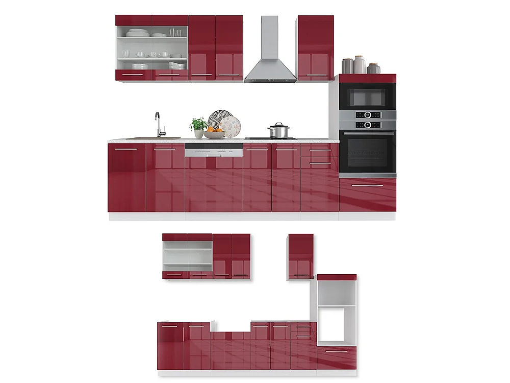 Mueble de cocina burdeos brillo intenso/blanco 300x46x81.6 fame-line