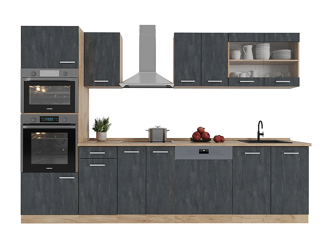 Cucina componibile calcestruzzo nero/quercia dorata 300x60x81.6 r-line