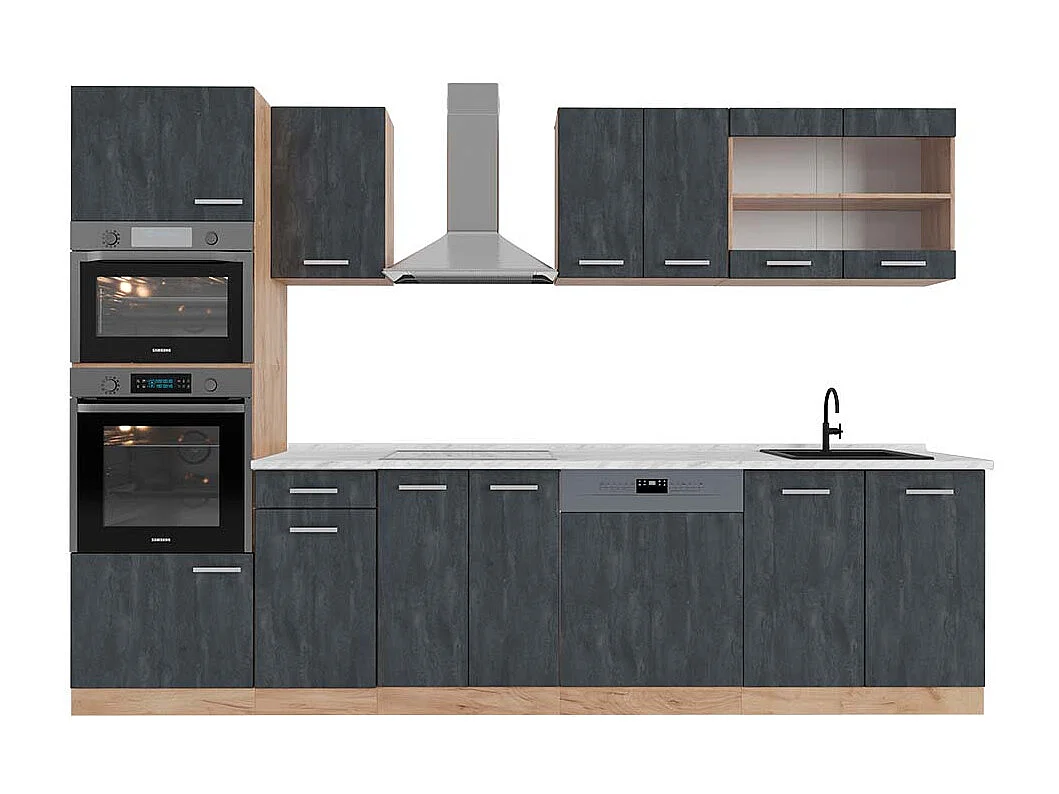 Cuisine béton noir/chêne doré 300x60x81.6 r-line
