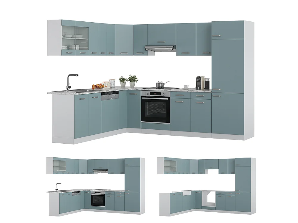 Cuisine en angle bleu-gris/blanc 287x60x81.6 r-line