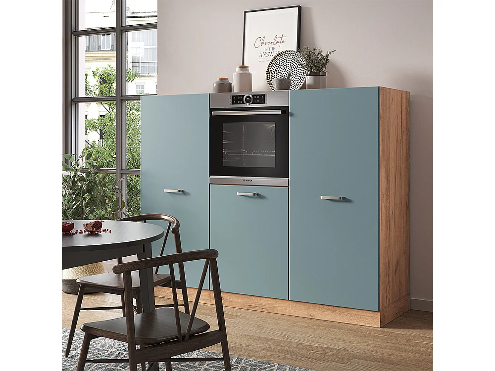 Bloc de cuisine bleu-gris/chêne doré 180x46x81.6 r-line