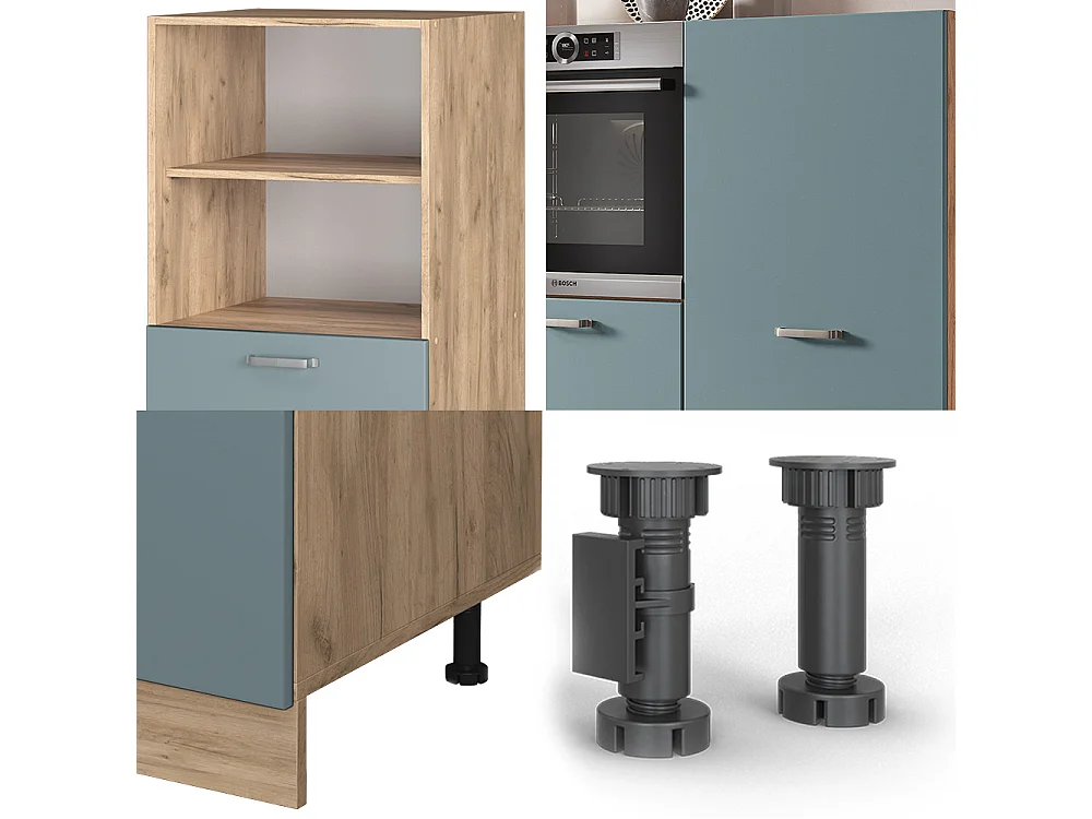 Bloc de cuisine bleu-gris/chêne doré 180x46x81.6 r-line