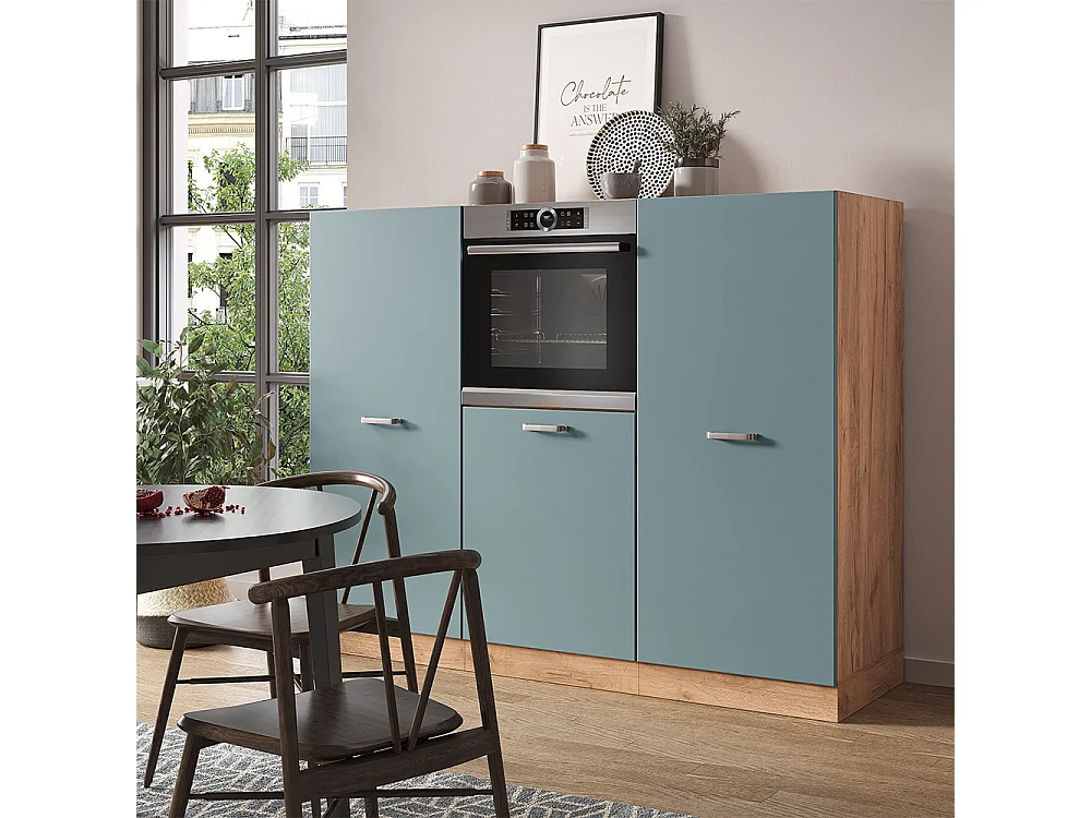 Bloc de cuisine bleu-gris/chêne doré 180x46x81.6 r-line