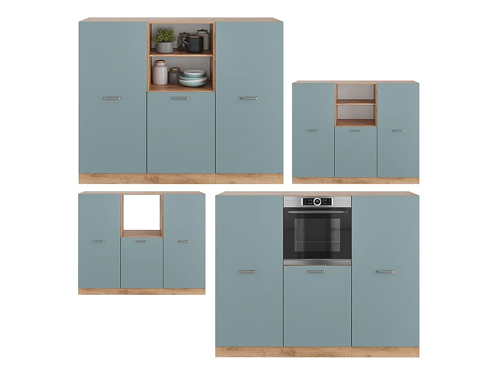 Bloc de cuisine bleu-gris/chêne doré 180x46x81.6 r-line