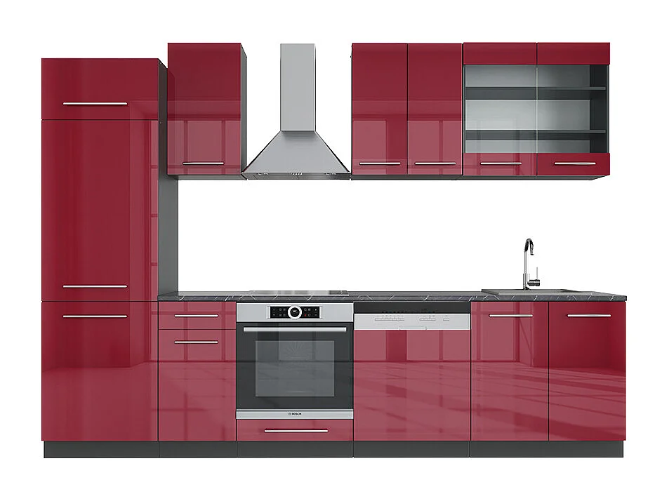 Mueble de cocina burdeos brillo intenso/antracita 300x46x81.6 fame-line