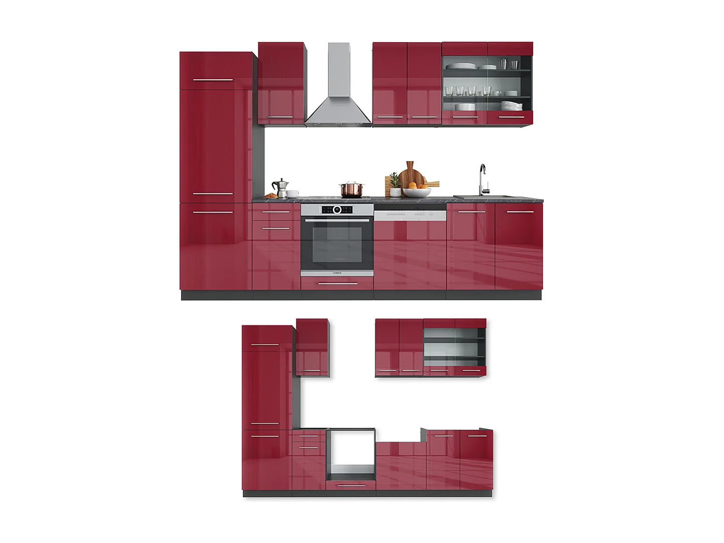 Cuisine bordeaux haute brillance/anthracite 300x46x81.6 fame-line