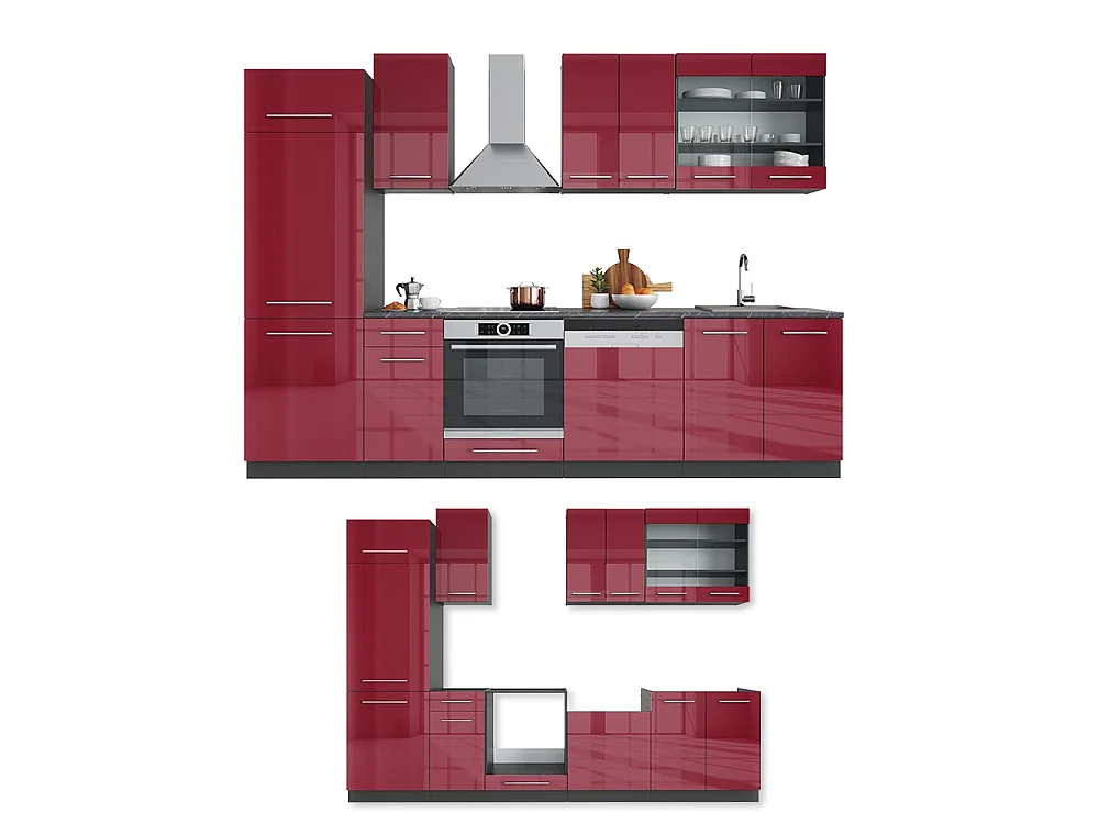Cuisine bordeaux haute brillance/anthracite 300x46x81.6 fame-line