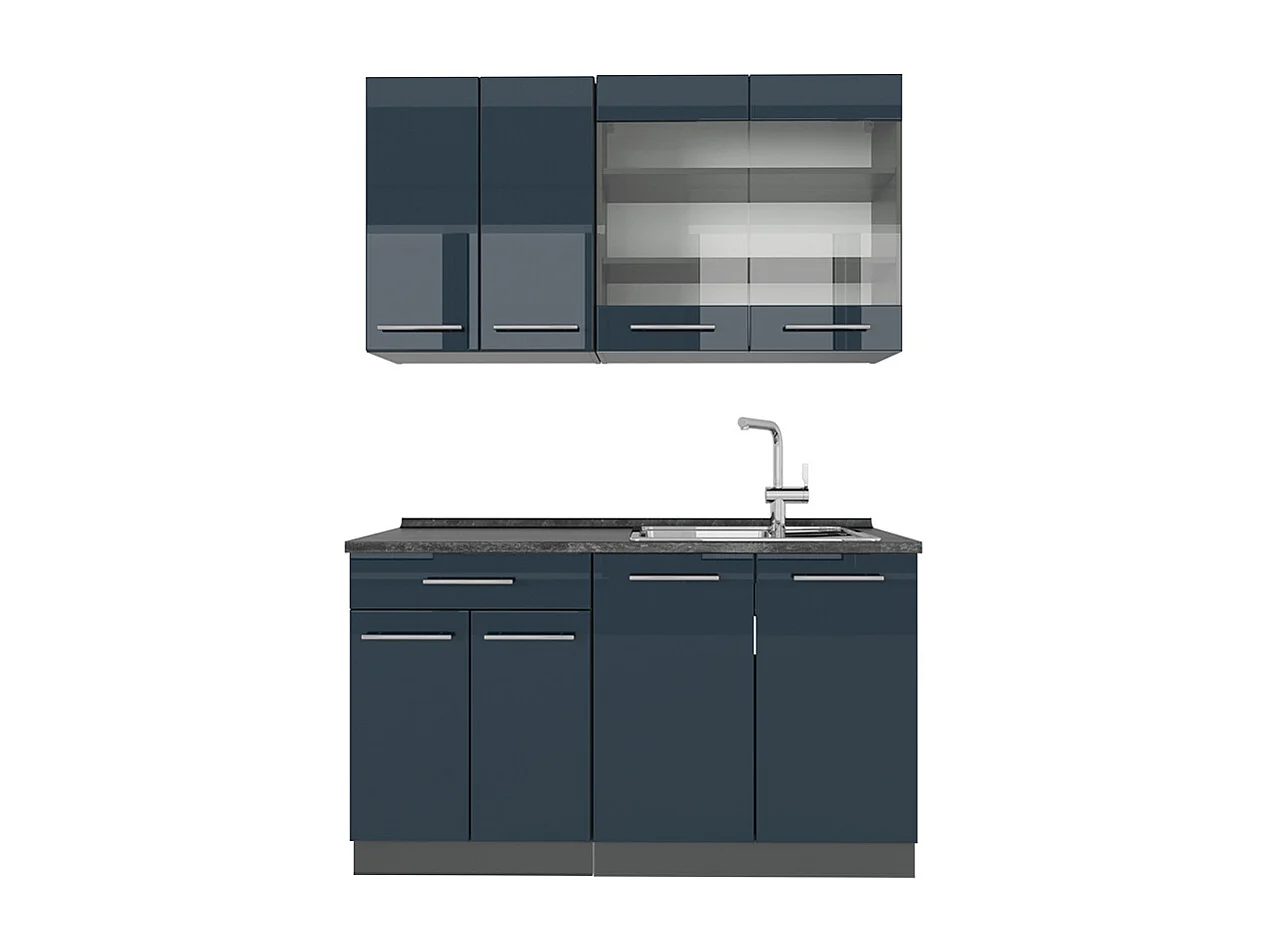 Cocina individual azul oscuro alto brillo/antracita 140x60x81.6 fame-line