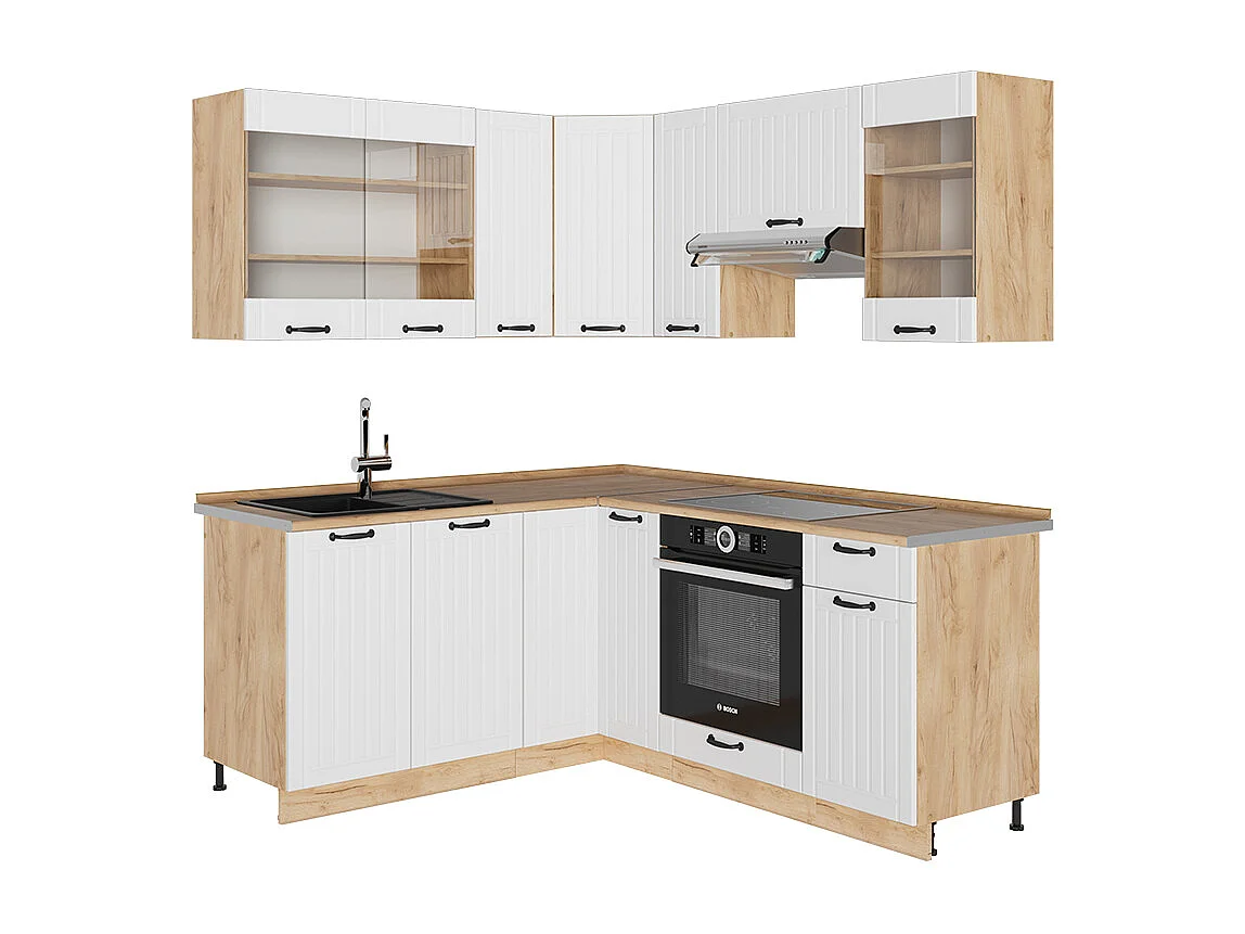 Cucina angolare completa Bianco rustico 190x60x81.6 fame-line