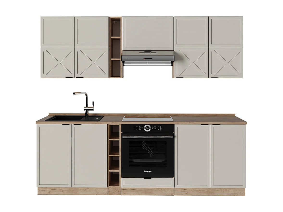 Køkkenrække grå/beige/gylden eg 235x60x81.6 fame-line