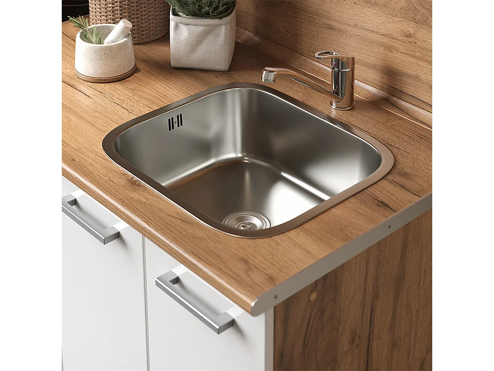 Cocina para solteros blanco brillo intenso/roble dorado 160x46x81.6 r-line