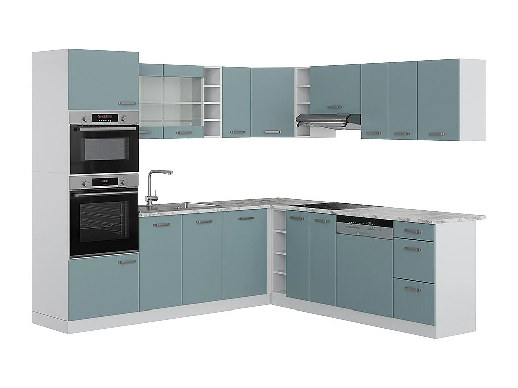 Cucina angolare completa grigio-blu 247x60x81.6 r-line