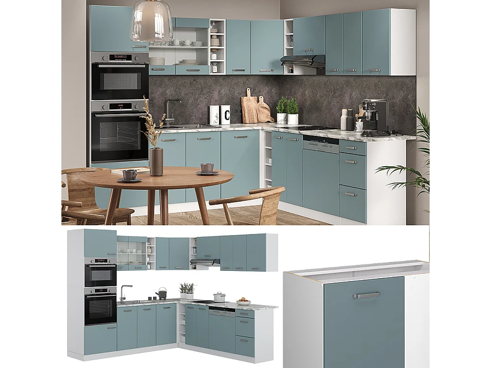 Cuisine en angle bleu-gris 247x60x81.6 r-line