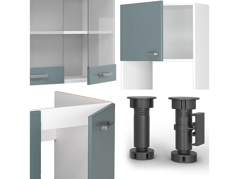 Cuisine en angle bleu-gris 247x60x81.6 r-line