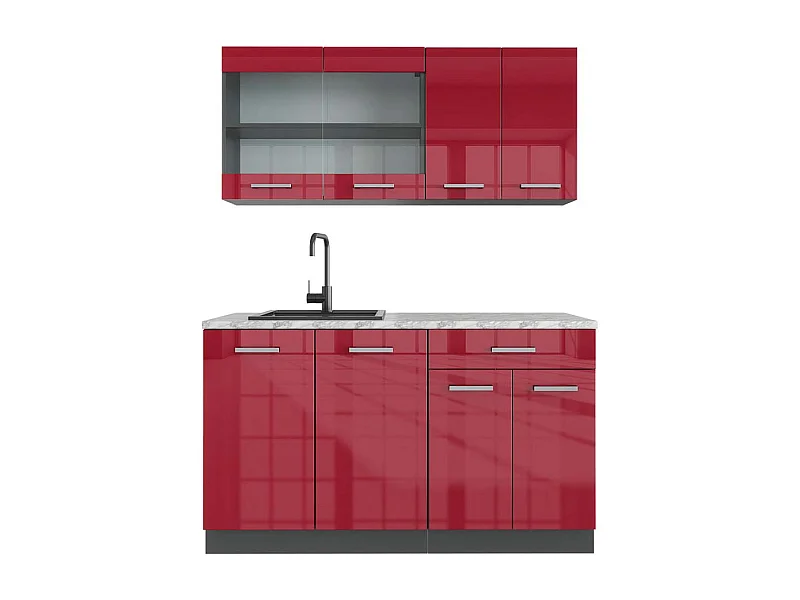Cuisine rouge brillant/anthracite 140x60x81.6 r-line