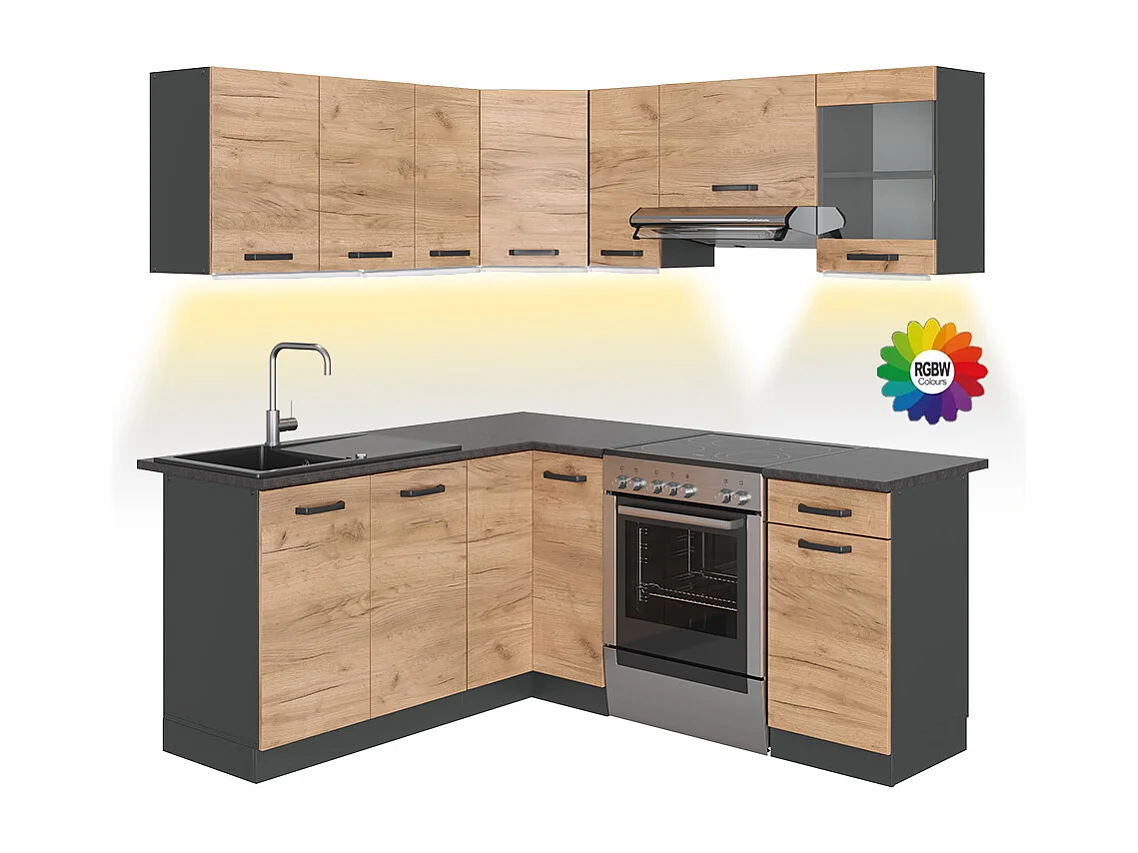 Hoekkeuken eik goud/antraciet 187x60x81.6 rick