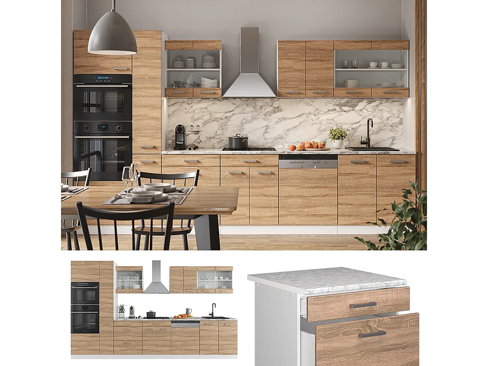 Køkkenrække sonoma/hvid 350x60x81.6 r-line