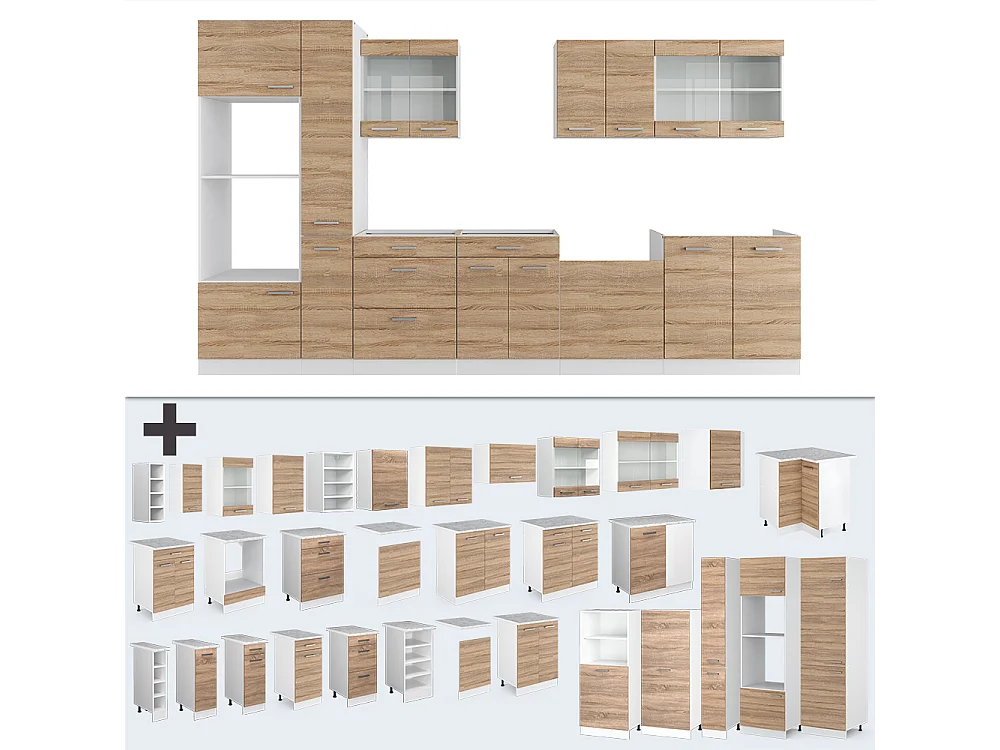 Køkkenrække sonoma/hvid 350x60x81.6 r-line