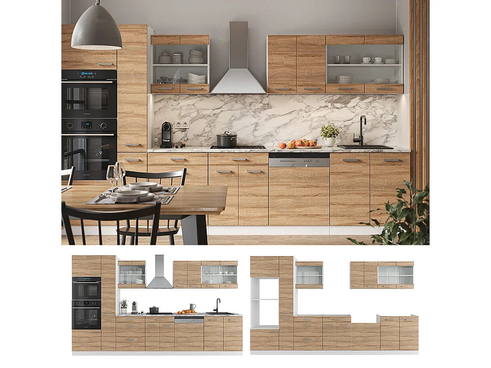 Køkkenrække sonoma/hvid 350x60x81.6 r-line