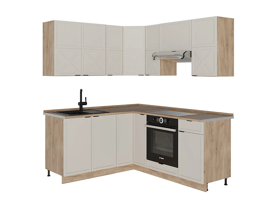 Cuisine en angle grisbeige/chêne doré 190x60x81.6 fame-line